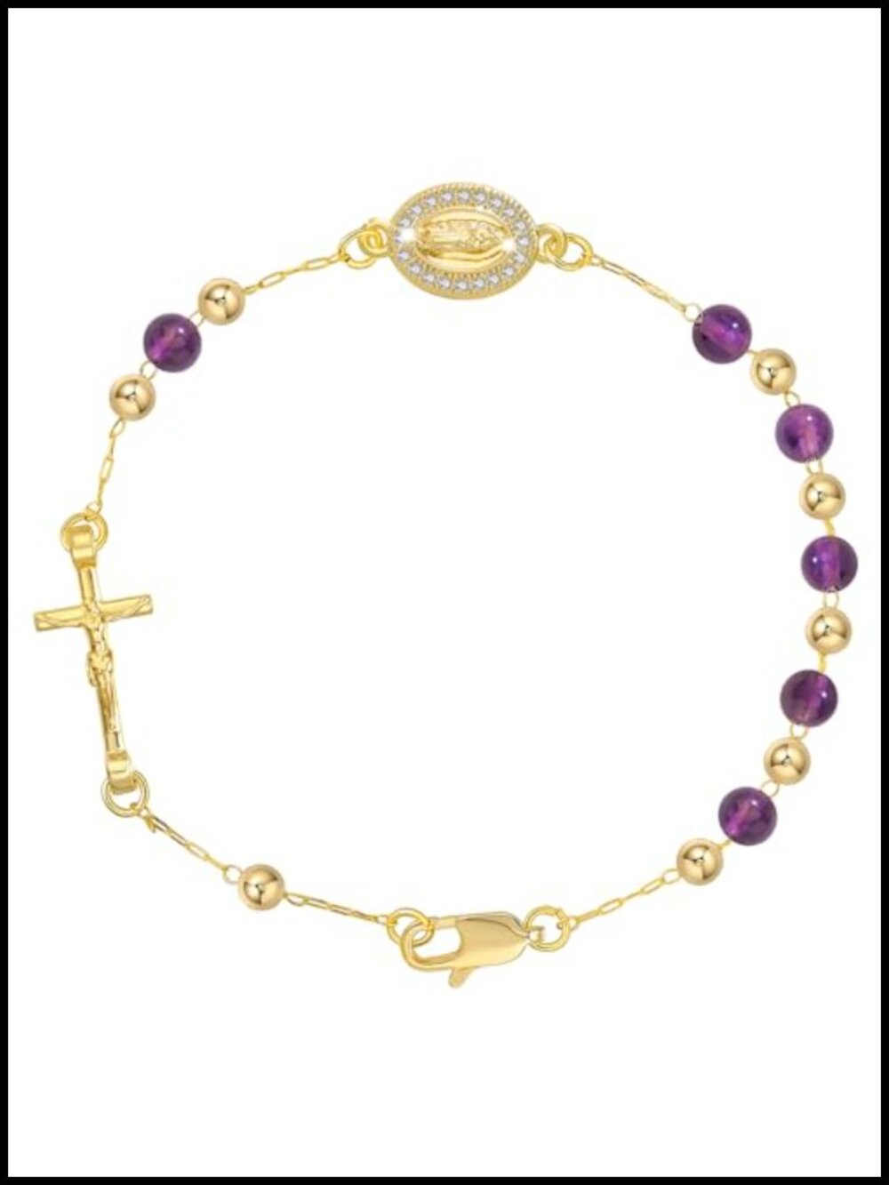 14K Gold Plated Catholic Rosary Bracelet Virgin Mary Crucifix Religious Gift